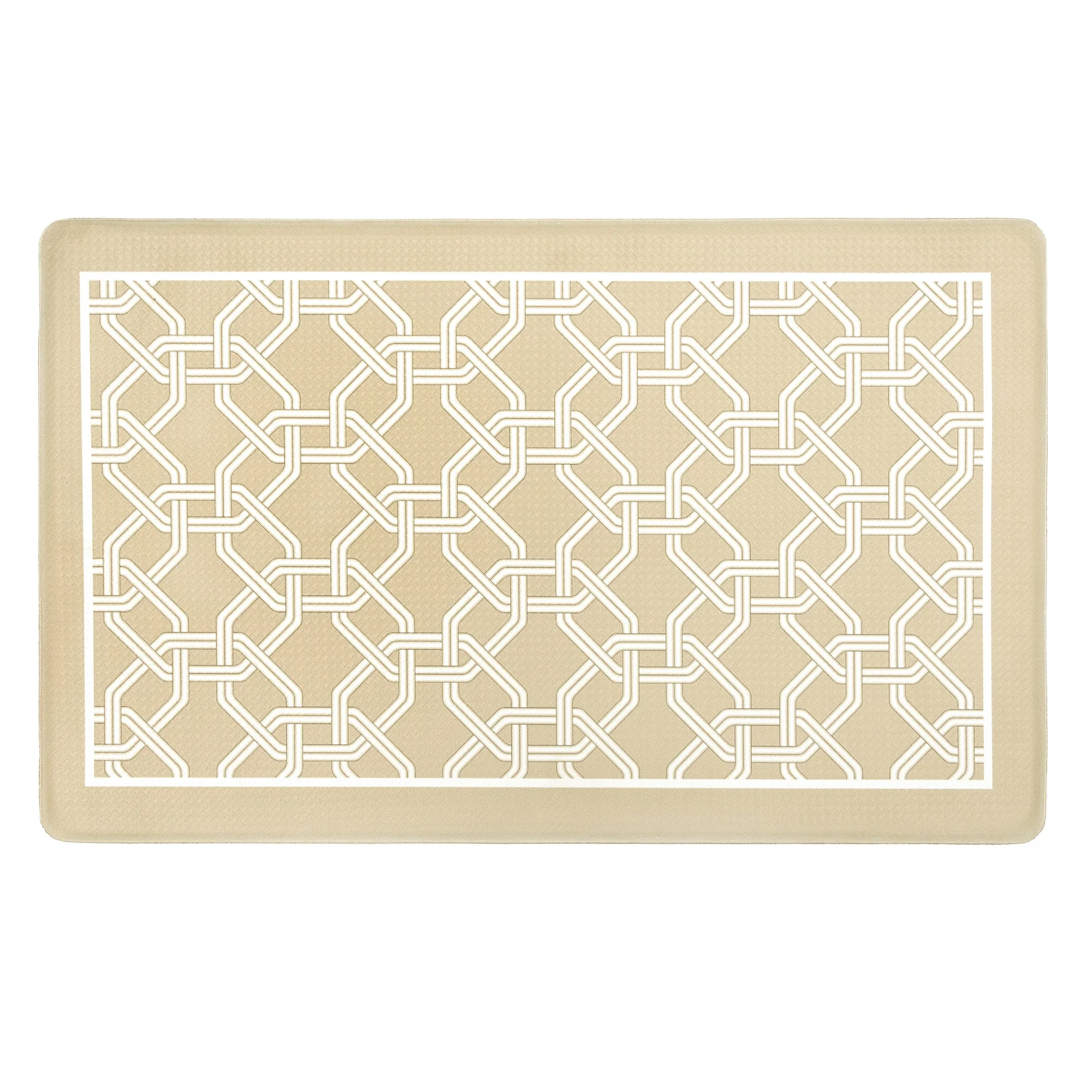 PowerSellerUSA Eco Friendly PVC Kitchen Floor Mats, 30x18x0.4 Inch Indoor Door Mat with Beveled Edges, Mini Basket Weave Texture Design Doormat for Farmhouse, Living Room, Bedroom, Beige