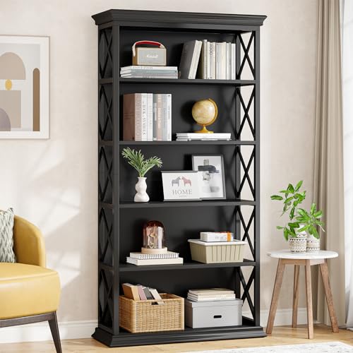 Tribesigns 6-Tier Bookcase, 71 Inches Industrial Bookshelves and Bookcases, Floor Standing 5 Shelf Display Storage Shelves Tall Bookcase for Home Office, Living Room, Bed Room, Brown and Black