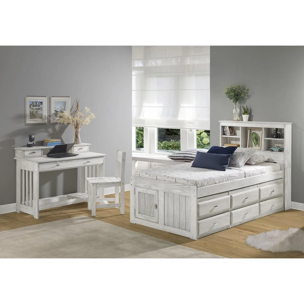 American Furniture Classics OS Home and Office Furniture Model 85220K12-22 Solid Pine Twin Captains Bookcase Bed with 12 drawers in Light Ash