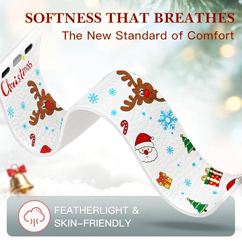 Christmas Magnetic Silicone Band for Apple Watch Bands 40mm 41mm 42mm 38mm, Strong Magnet Soft iWatch Bands for Women, Cute Christmas Band for Apple Watch Series 11 10 9 8 7 6 5 4 SE, White