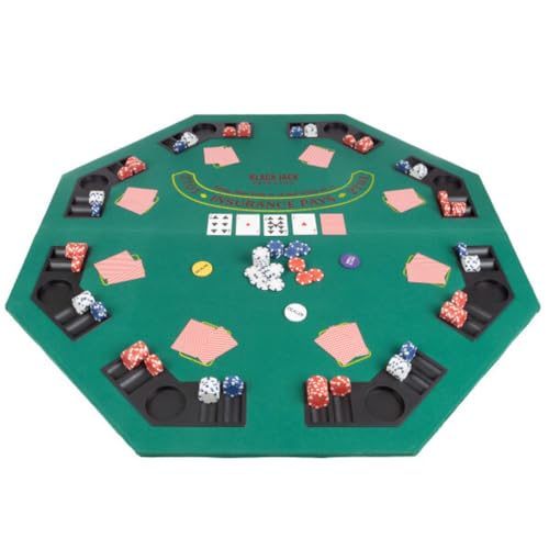 Folding Poker Table Top – 48-Inch Solid Wood Topper – Space for 8 Players – Blackjack Table with Built-in Cupholders and Chip Trays by Trademark Poker