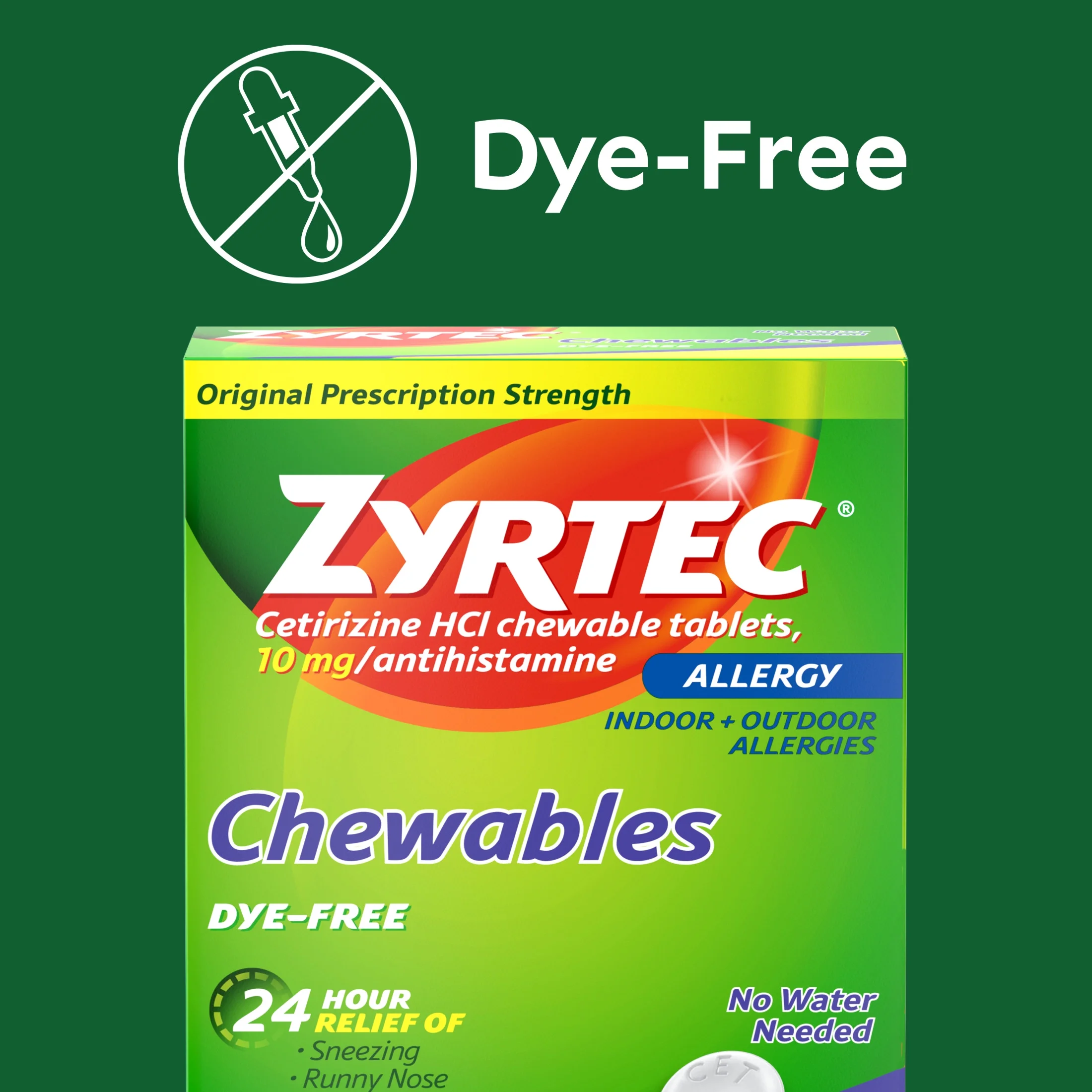 Zyrtec 24 Hour Allergy Relief Chewables, 10 mg Cetirizine HCl, 24 Ct