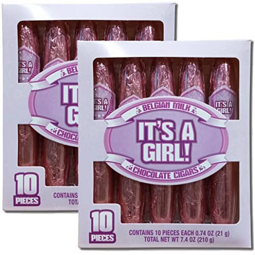 Baby Shower It's A Girl! Belgian Milk Chocolate Celebration Sticks | Box of 10 | Pack of 2 (20 Total) (Girl)
