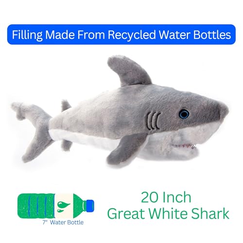 The Petting Zoo Great White Shark Stuffed Animal Plushie, Gifts for Kids, Earth Keeperz Sealife Animals, Zoologee Great White Shark Plush Toy, 20 inches