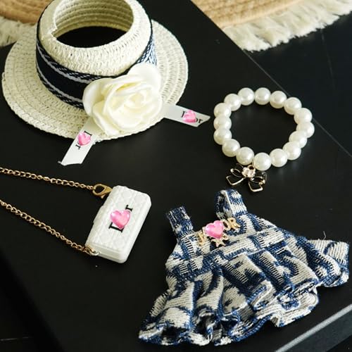 Lafufu 17cm Doll Clothes Set with Fashion Accessories - Premium Luxury Baby Doll Outfits & Clothes Bundle, Unique Chic Style Dresses with Hat & Pearl Necklace & Bag Accessories, No Doll (Blue)