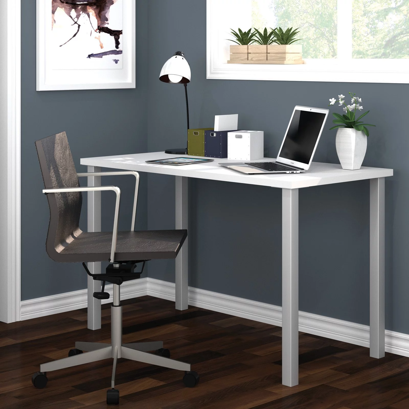 Bestar Universel 48W Table Desk with Square Metal Legs in deep grey