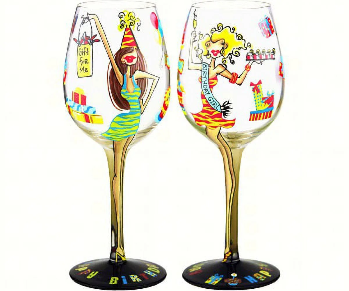 Bottom's Up Wine Glass Birthday Girl Hand Painted Oversized 15 oz