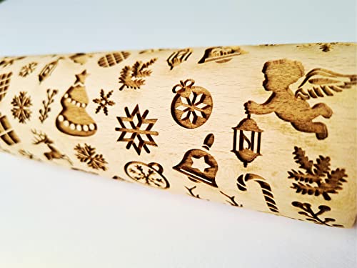 CHRISTMAS GIFTS EMBOSSING ROLLING PIN laser engraved with Christmas symbols CHRISTMAS GINGERBREAD COOKIES