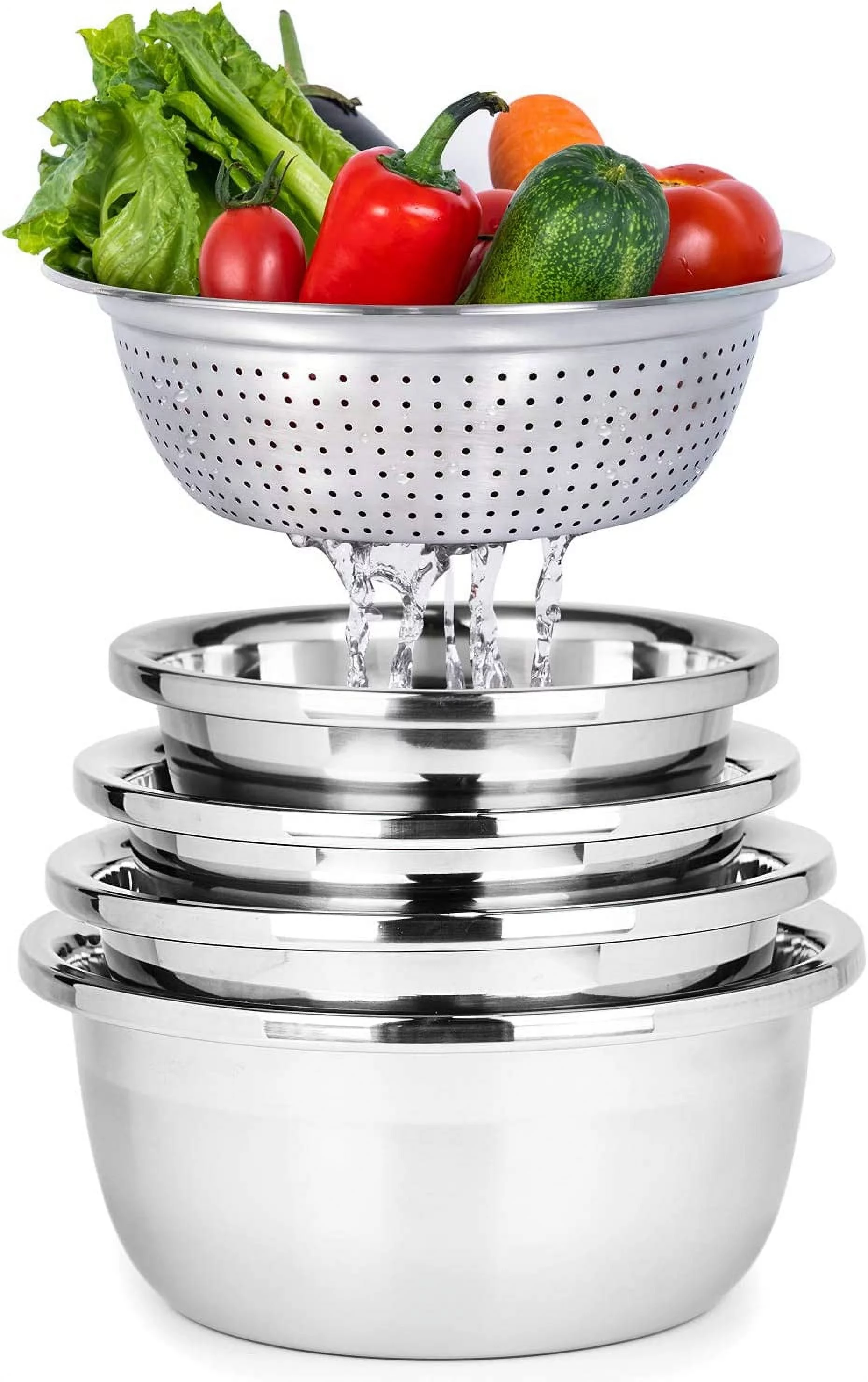 304 Stainless Steel Mixing Bowls without Lids Set of 5 for Kitchen- Easy To Clean, Nesting Bowls for Baking, Stand Mixer