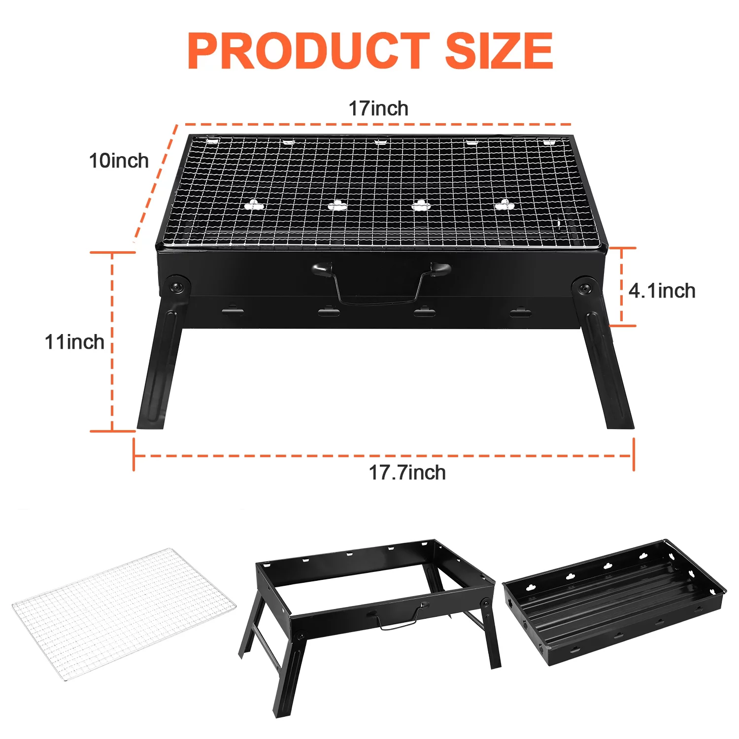 Foldable BBQ Grill, iMounTEK Metal Charcoal Grill for Outdoor Camping Garden Grilling, 17.7x11x10in