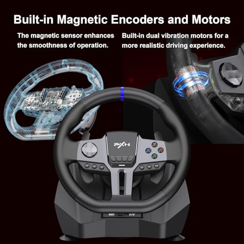PXN - V9 Gen2 Racing Wheel - 270&900° Car Sim, 3 Pedals, H Shifter, APP Support, Vibration Feedback - Gaming Steering Wheel for PC, PS3, PS4, Xbox One, Xbox Series X/S