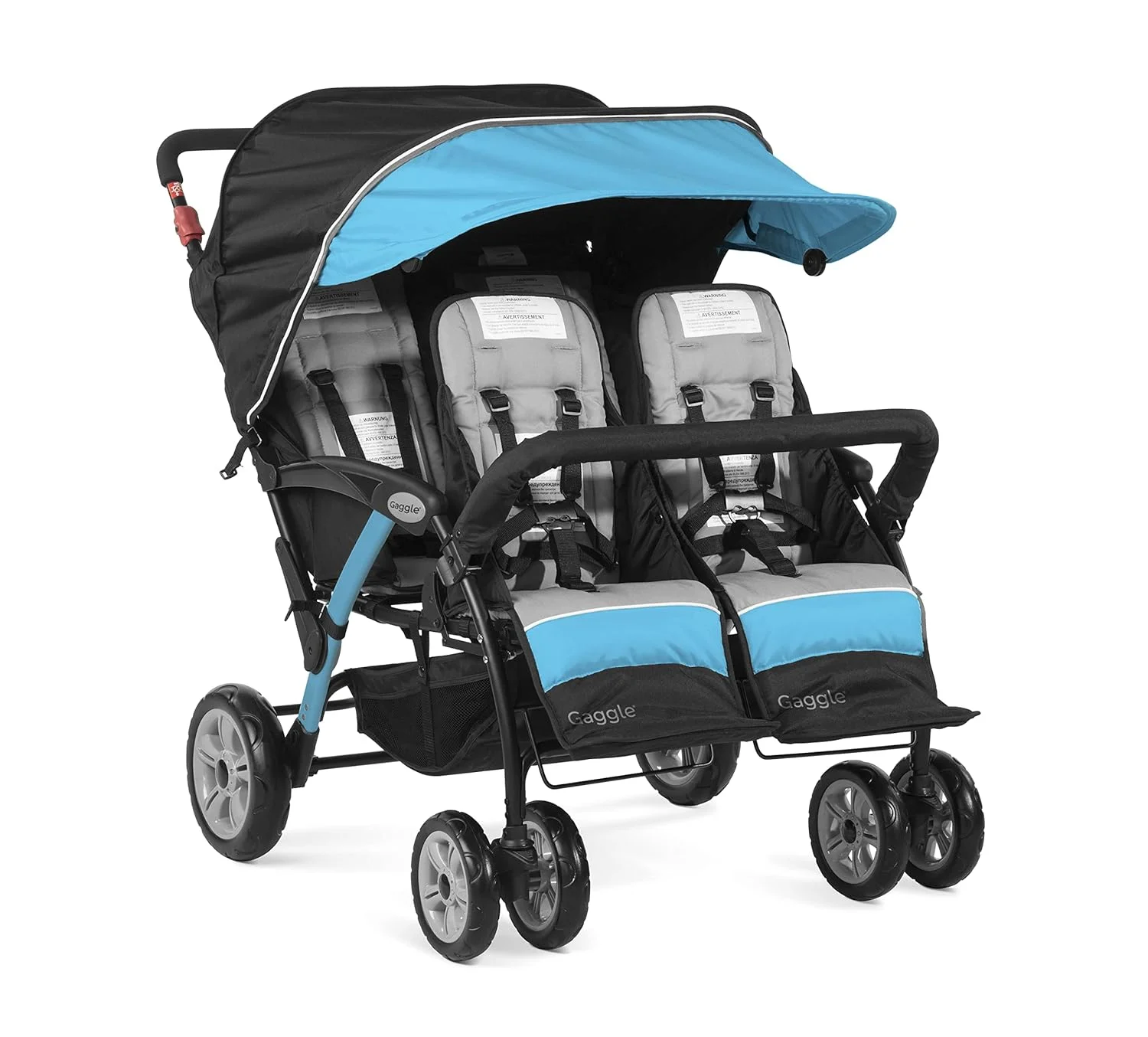 Gaggle by Foundations Compass 4 Seat Quad Stroller with UV Protecting Stroller Canopy, 5 Point Harness for Added Safety, Foot Brake, All Terrain Tubeless Wheels (Teal)