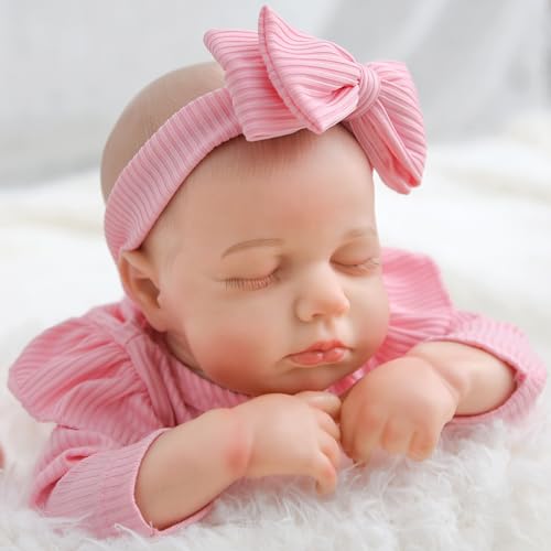 Realistic Real Life Baby Dolls - Reborn Lifelike Newborn 18 Inch Cloth Body Sleeping Baby Doll with Magnetic Pacifier & Feeding Accessories for 3+ Age Toddlers Kids