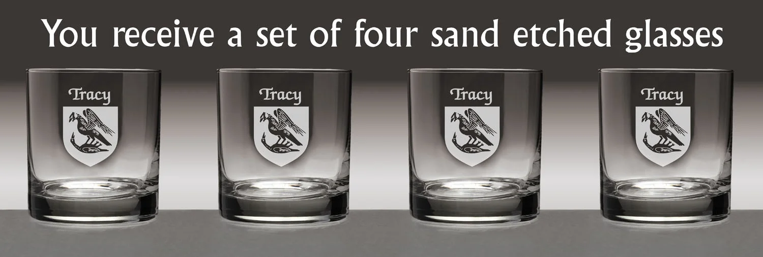 Tracy Irish Coat of Arms Tumbler Glasses - Set of 4 (Sand Etched)