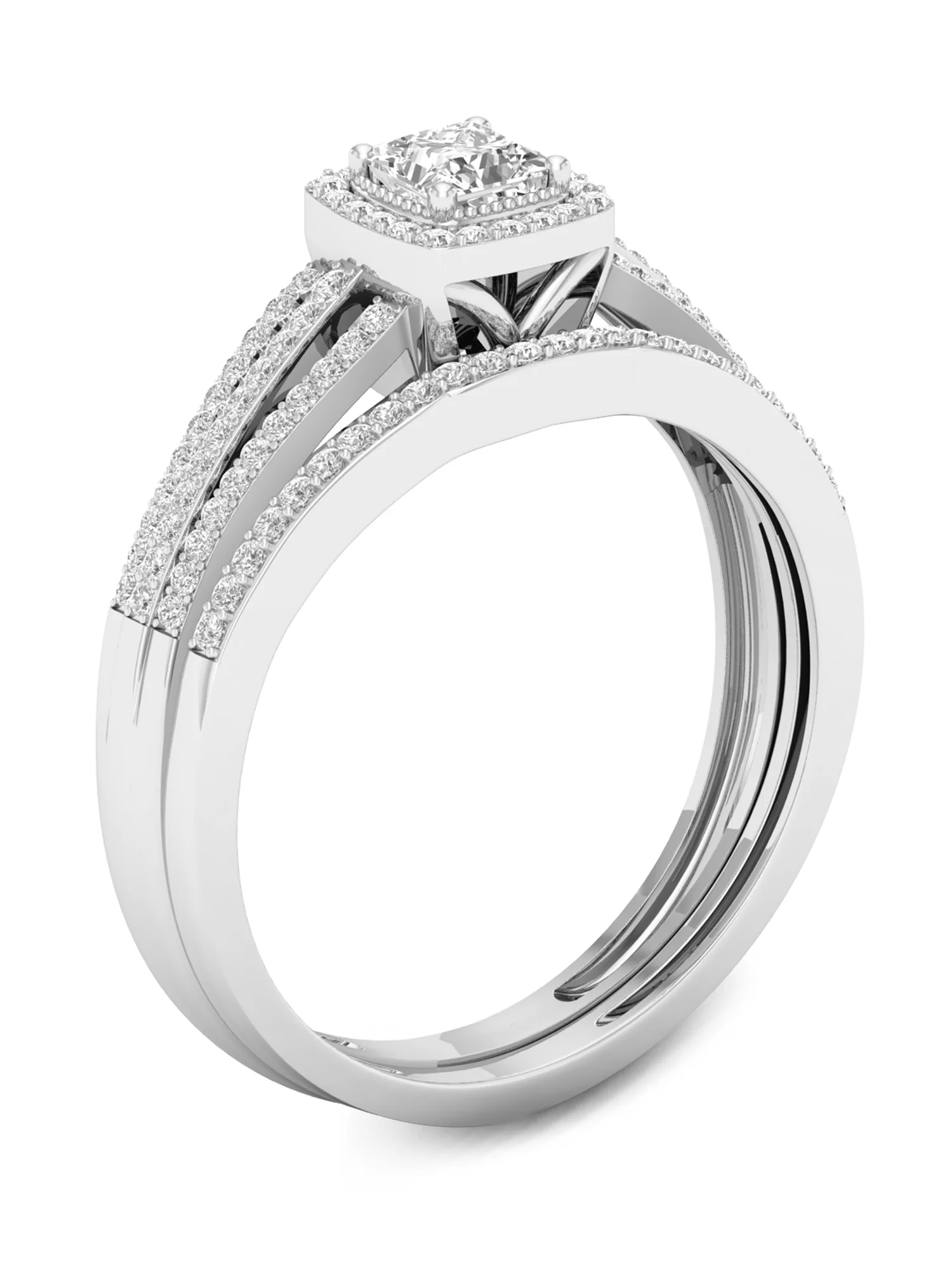 Imperial 1/2Ct TDW Diamond 10k White Gold Halo Bridal Set (H-I, I2)