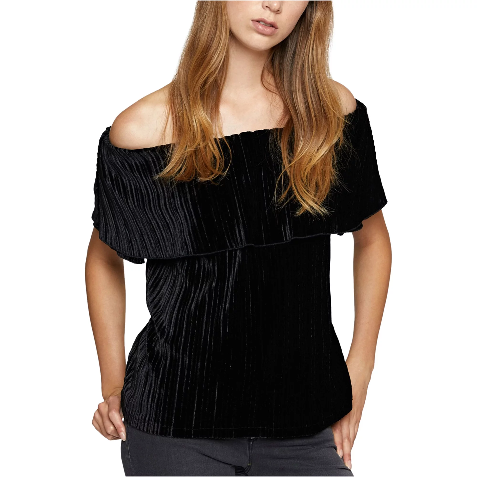 Sanctuary Clothing Womens Celeste Velvet Off the Shoulder Blouse, Black, Medium