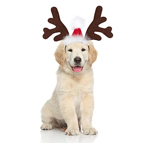BWOGUE Dog Elk Reindeer Antler Headband with Santa Hat Pet Pet Christmas Costume Headwear Accessories for Dogs and Cats