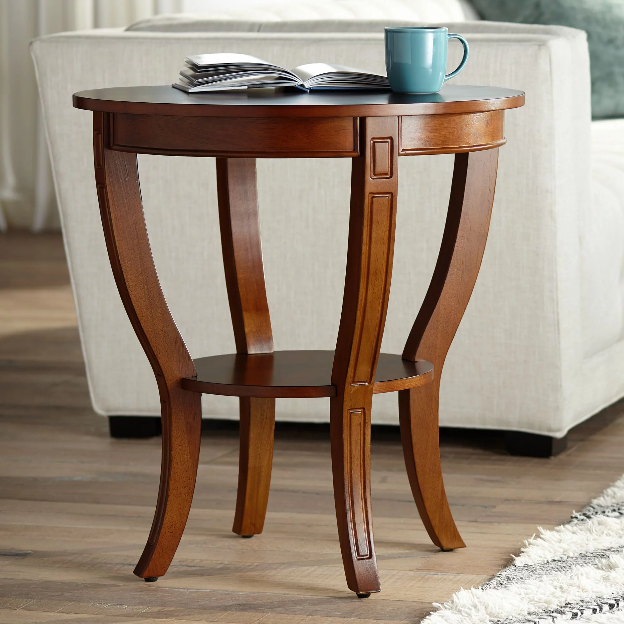 Elm Lane Patterson II Vintage Cherry Wood Round Accent Side End Table 26