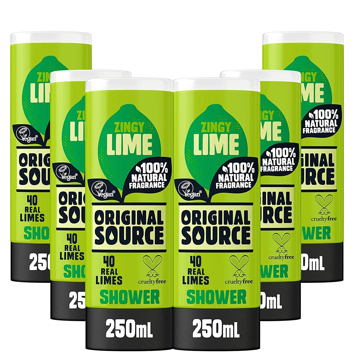 Original Source Lime Shower Gel with 100% Natural Fragrance, Vegan Shower Gel, Paraben Free Body Shower Wash, Multipack of 6 x 250 ml