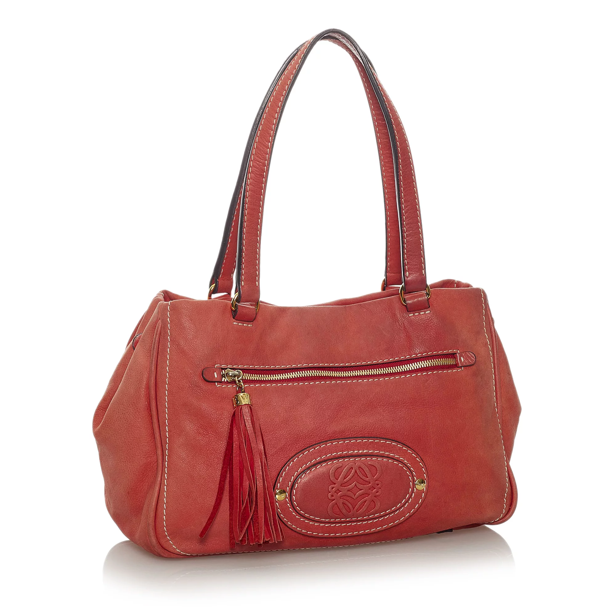 Pre-Owned Authenticated Loewe Anagram Shoulder Bag Calf Leather Red Women (Good)