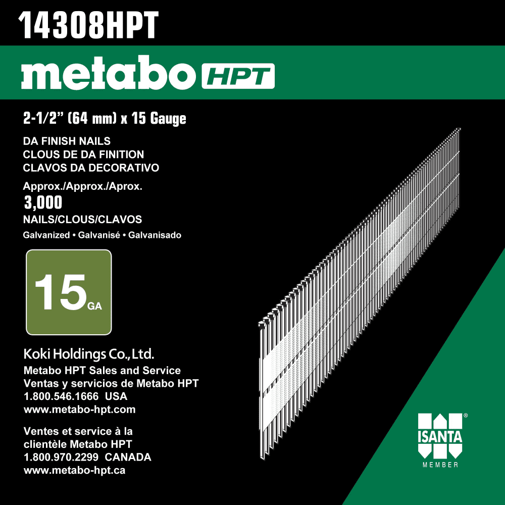 Metabo HPT 2-1/2 in. L X 15 Ga. Angled Strip Electro Galvanized Finish Nails 33 deg 3000 pk