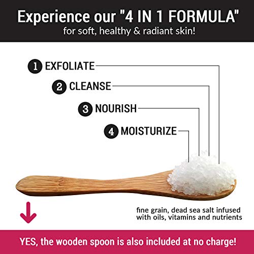 pureSCRUBS Premium Eucalyptus Body Scrub Set - Large 16oz Dead Sea Salt Body Scrub With Infused Essential Oils & Nutrients, Includes Wooden Spoon, Loofah & Oatmeal Exfoliating Bar Soap