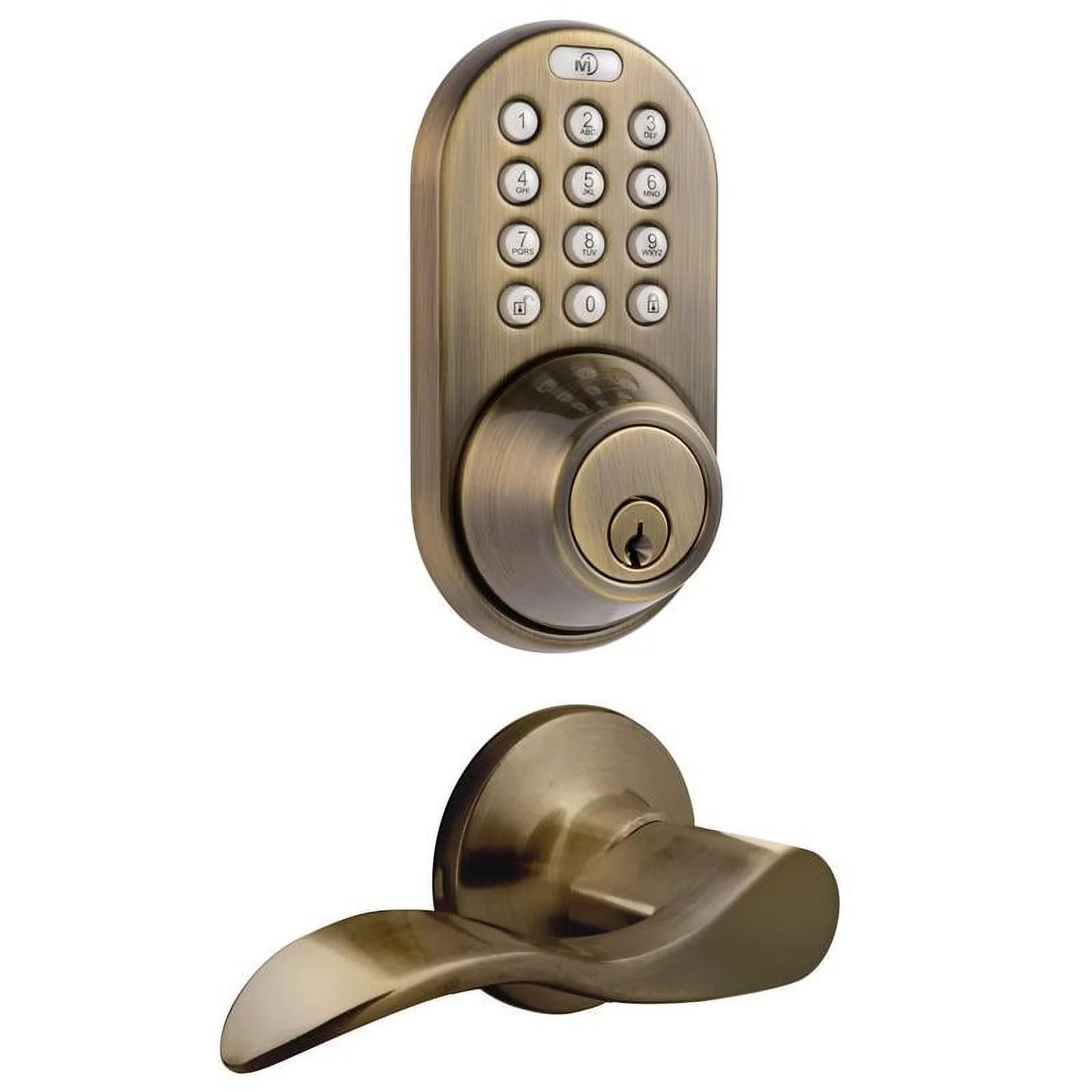 MiLocks Keyless Entry Deadbolt and Lever Handle Door Lock Combo Pack with Electronic Digital Keypad Antique Brass
