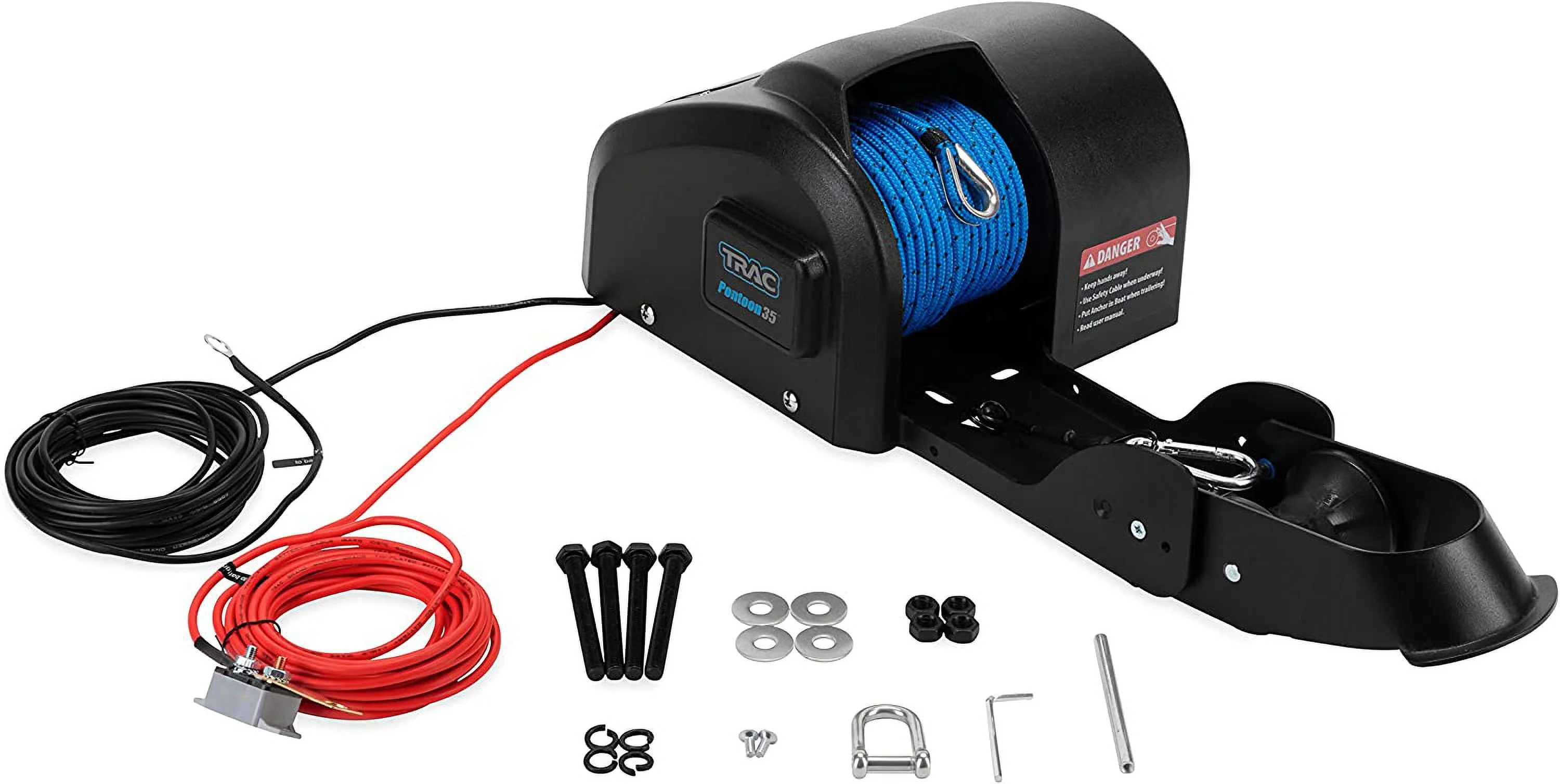Camco TRAC Outdoors Pontoon 35-G3 Electric Anchor Winch | Features a High-Efficiency, 12-Volt DC, All Steel Gear Motor and 100-feet of Pre-Wound Double-Braid Anchor Rope (69003)