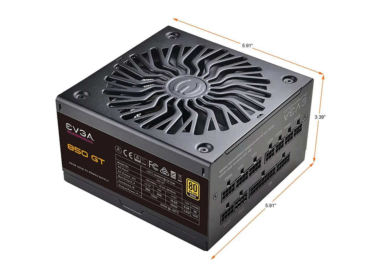 EVGA Supernova 850 GT, 80 Plus Gold 850W, Fully Modular, Auto Eco Mode with FDB Fan, 7 Year Warranty, Includes Power ON Self Tester, Compact 150mm Size, Power Supply 220-GT-0850-Y1