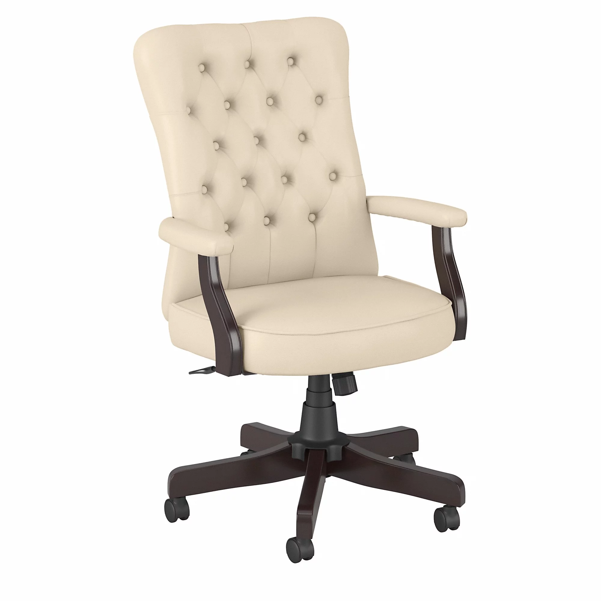 Bush Furniture Fairview High Back Tufted Office Chair with Arms in Antique White Leather