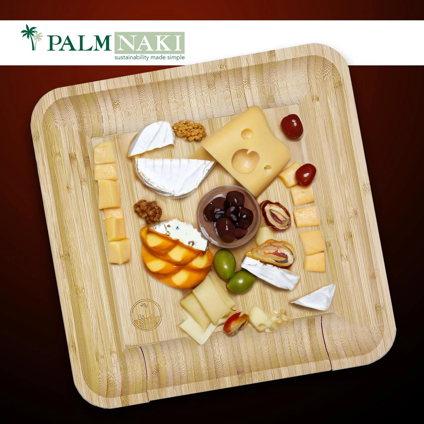 Palm Naki Bamboo Cheese Board and Knife Set - Charcuterie Board with Knife, 13 Large Charcuterie Platter and Serving Tray, Housewarming Gift, Wedding and Anniversary Gift