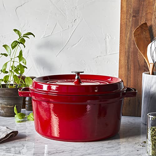 STAUB Cast Iron Dutch Oven 5.5-qt Round Cocotte, Made in France, Serves 5-6, Black Matte