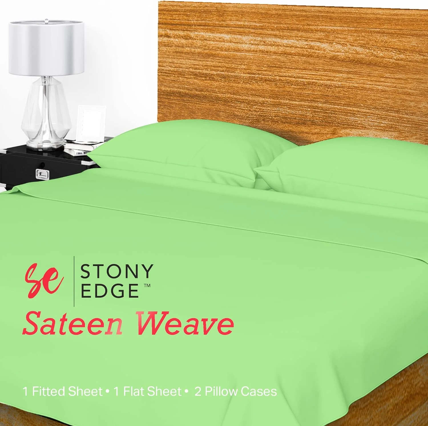 300 hread Cou Bed Shees For Size Bed | Mi Gree, 4 Pcs Kig Size Bed Shees Se | 100% Coo | Exra Log Saple Yars | Saee Weave  Bed Shees & Pillowcases