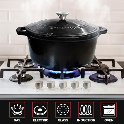 Mueller 6qt Enameled Cast Iron Dutch Oven, Heavy-Duty Casserole and Braiser Pan with Lid and Knob, Oven-Safe up to 500° F & Across All Cooktops, White