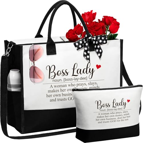 Best Teacher Appreciation Gifts for Women, End of Year Teacher Gifts from Student, Retirement Birthday Thank You Gifts Set for Teachers w/ Canvas Tote Bag & Makeup Bag Funny Daycare Teacher Gifts