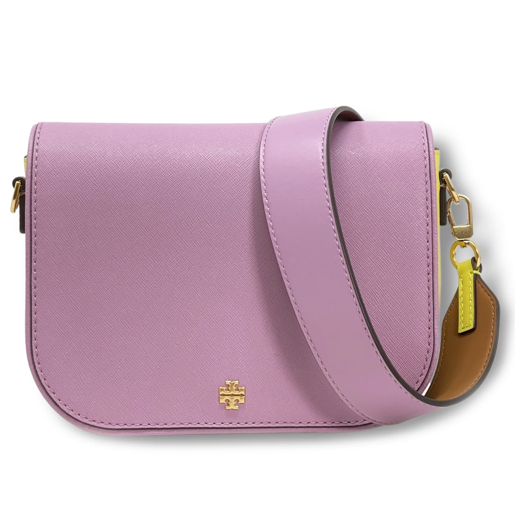 Tory Burch Women's Emerson Color-Block Saffiano Leather Crossbody Bag (Purple / Yellow)