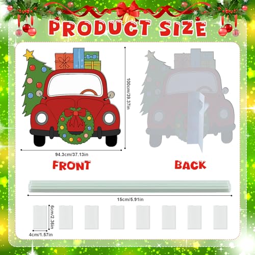 Christmas Truck Cardboard Cutout Stand Up Car Photo Booth Prop 37 x 40 Inches Red Truck Cardboard Cutout Stand up Christmas Party Decoration for Xmas Winter Holiday Party Decoration
