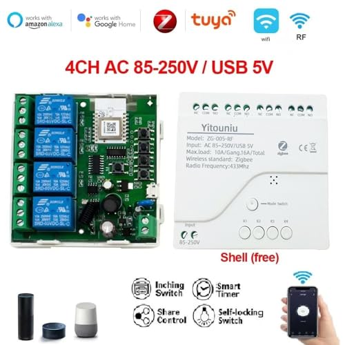 4CH USB5V Wireless Smart Switch Relay Module | Smart Life Application | Access Control Remote Control | Pointing Self-Locking Mode | Home Security | iOS Android Application
