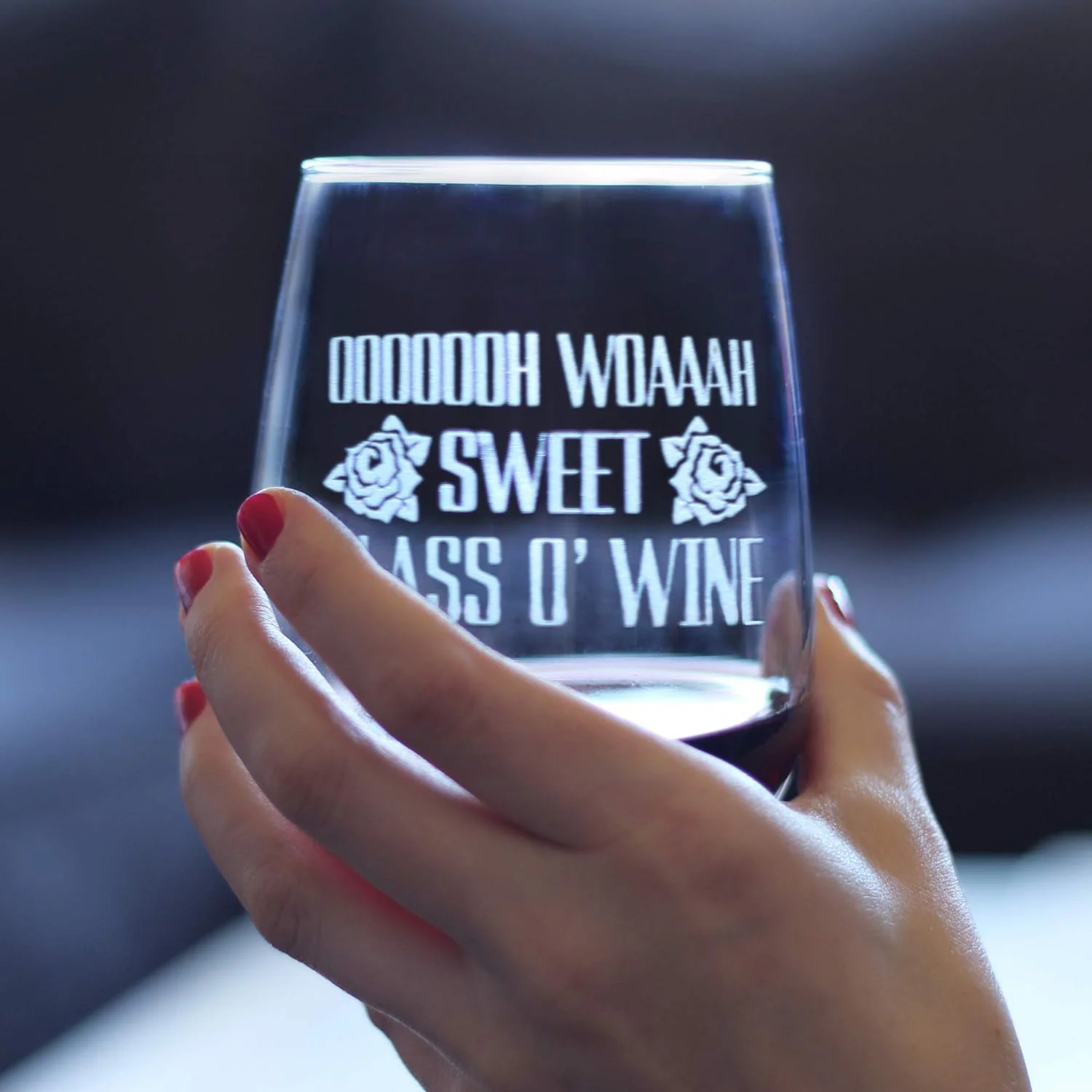 Swee Glass O’ Wine – Cue Funny Semless Wine Glass, Large 17 Ounces, Eched Sayings, Gif Box