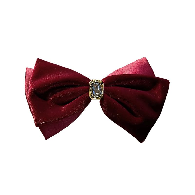 Generic Red velvet bow hair clip Vintage gentle hair accessories back head large spring clip, 1 Count (Pack of 1)