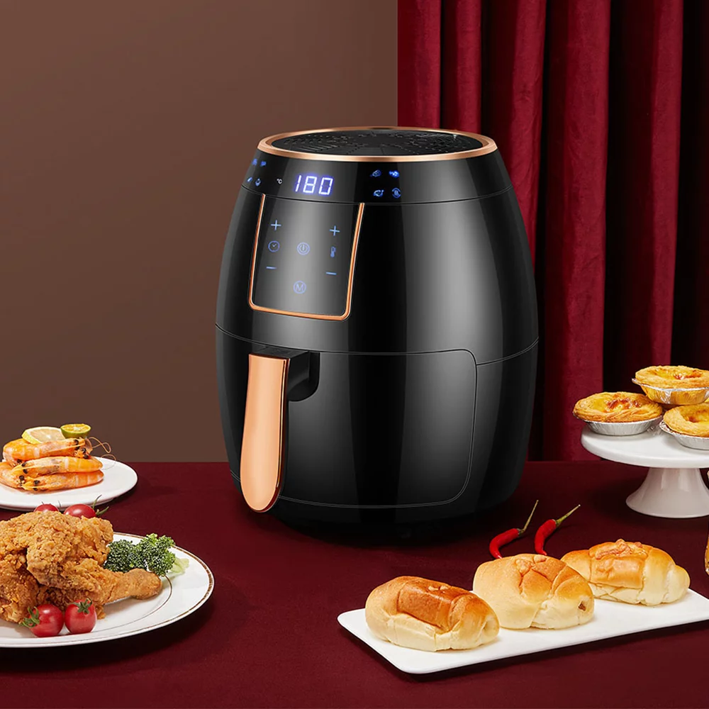 Air Fryer 5.5L Household Large Capacity 1300W Big Firepower Timing Touch Screen LCD Electric Air Fryer with Bakeware