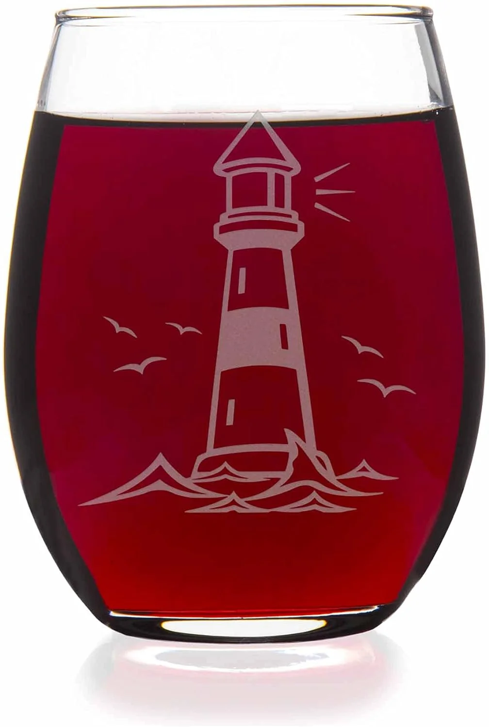 Lighthouse Stemless Wine Glass - Lighthouse Gift, Coastal Gift, Cottage Gift, Lighthouse Wine Glass, Coastal Wine Glass, Cottage Wine Glass