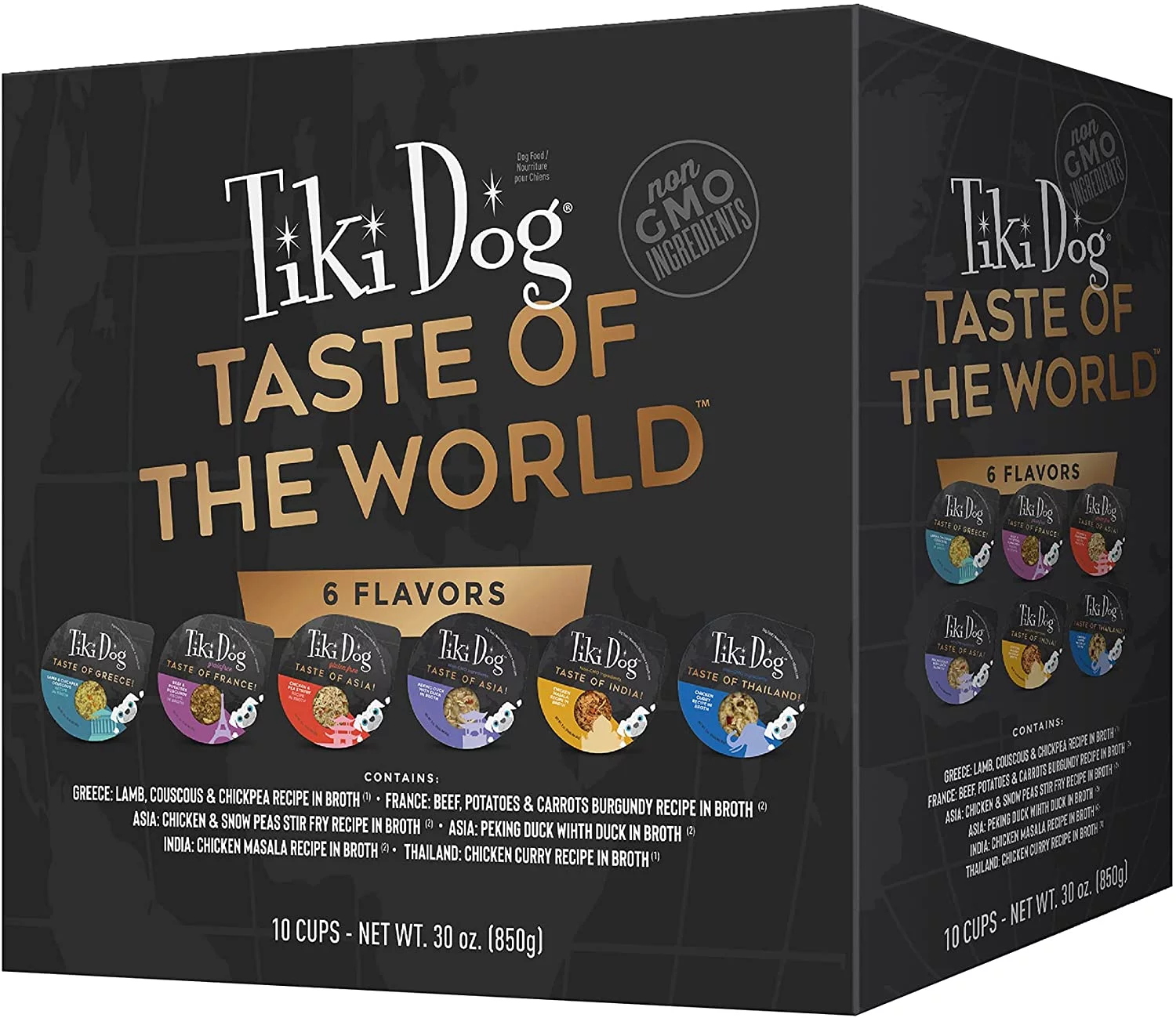 Tiki Dog Taste of The World Whole Food, Vareity Pack of Gourmet International Flavors in Broth, Culinary Inspired High Protein and Moisture Rich Superfoods Wet Dog Food, 3 Oz Cups, Case of 10