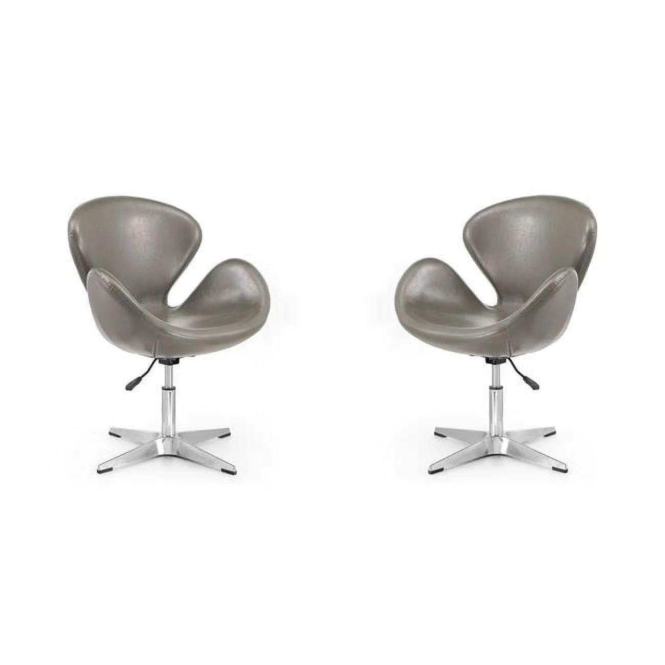 Raspberry Pebble & Polished Chrome Faux Leather Adjustable Swivel Chair, 34.3-39.4 x 28.7 x 24.8 in. - Set of 2
