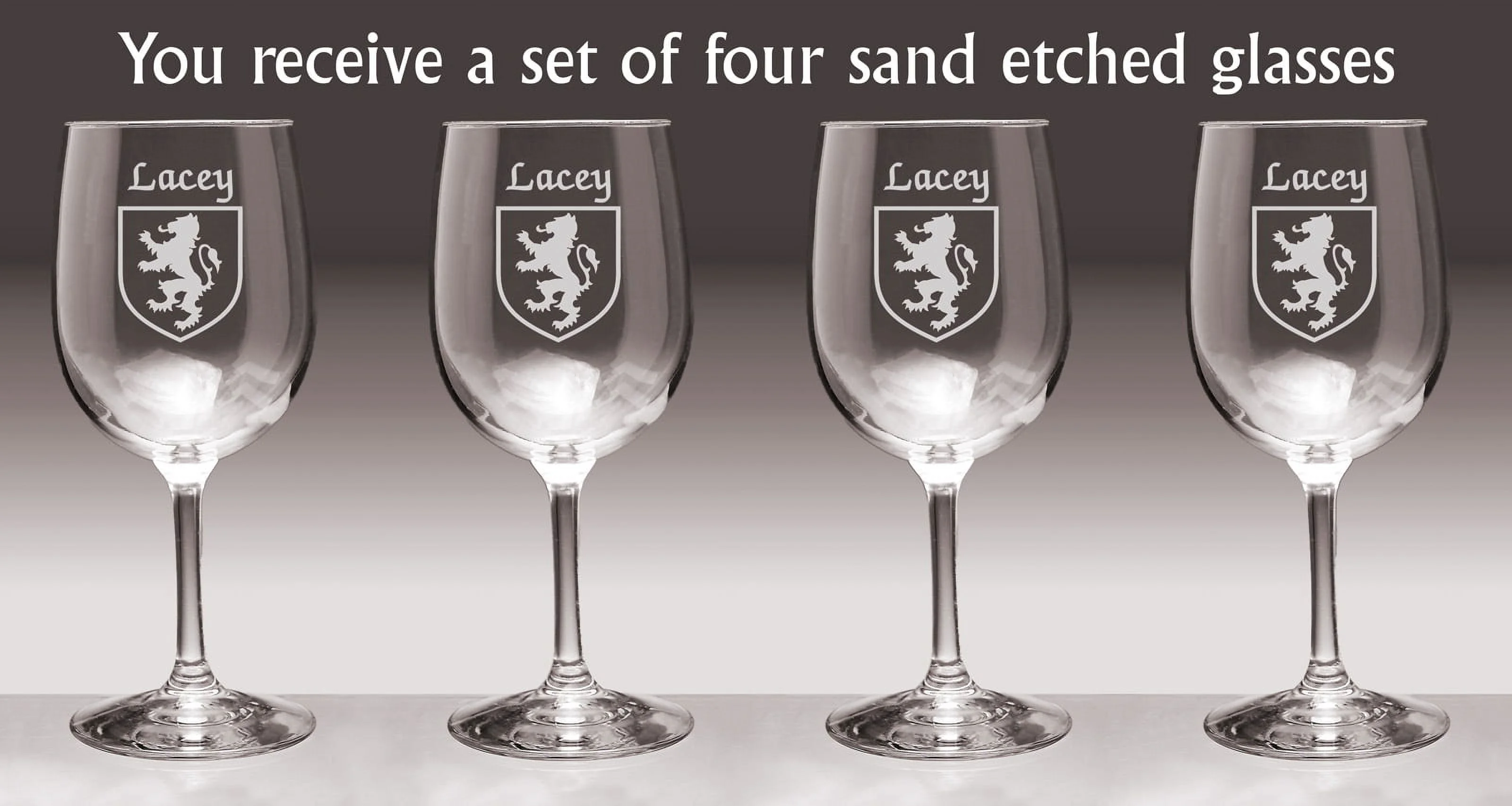 Lacey Irish Coat of Arms Wine Glasses - Set of 4 (Sand Etched)