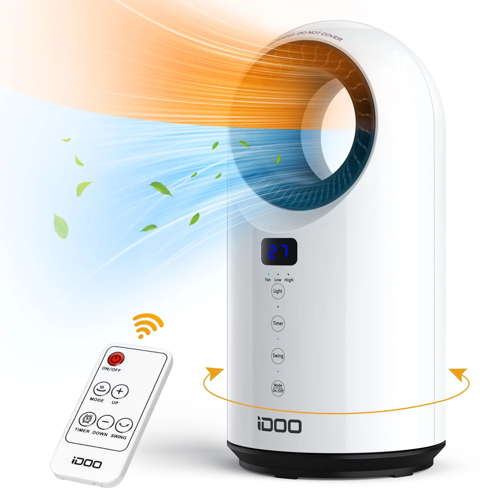 iDOO Portable Bladeless Fan, 2 in 1 Heater Fan Combo, Portable Desk Fan for Room/Office