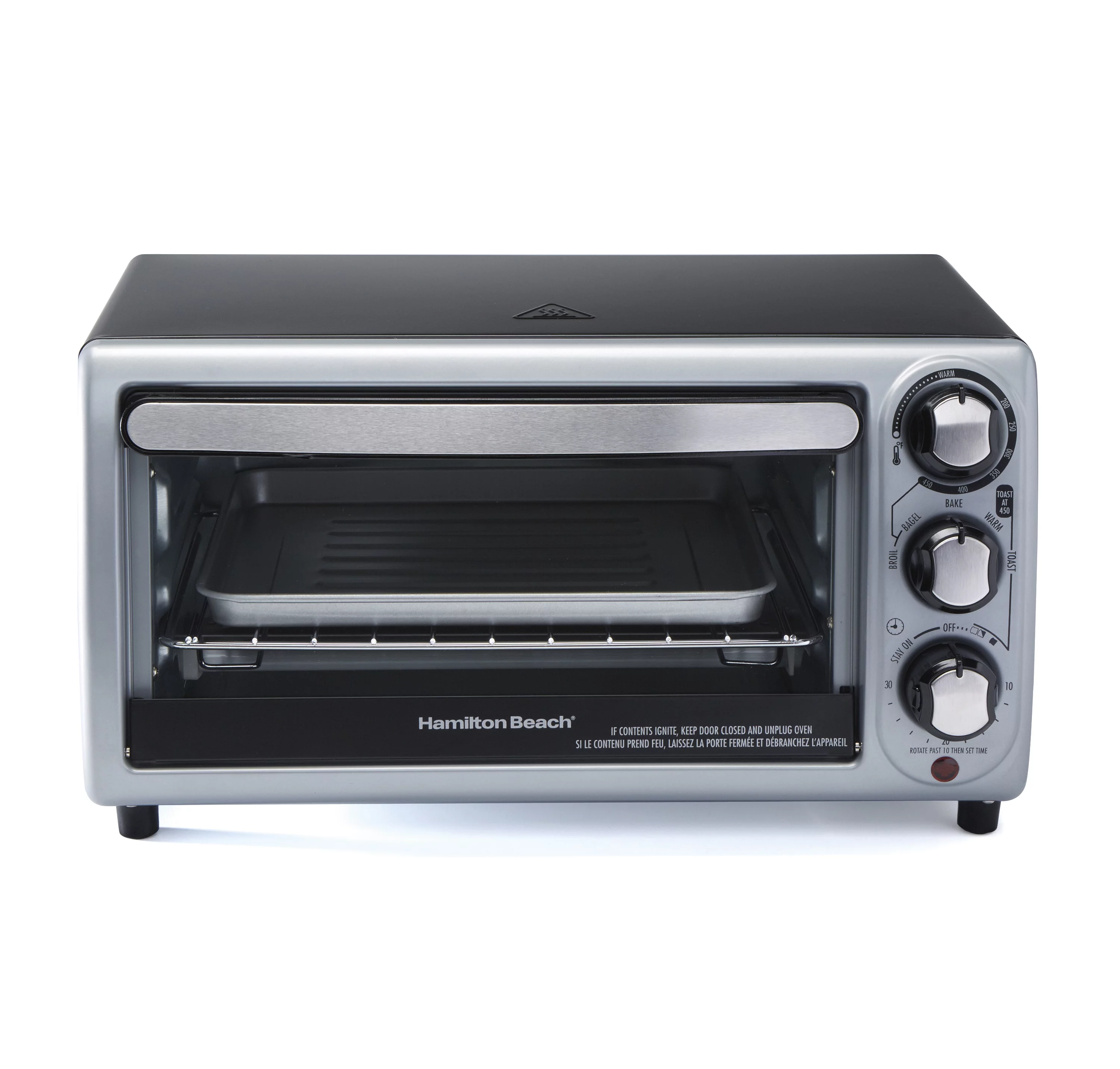 Hamilton Beach Countertop Toaster Oven with Bake Pan, Broil & Bagel Functions, Auto Shutoff, Stainless Steel, 31142