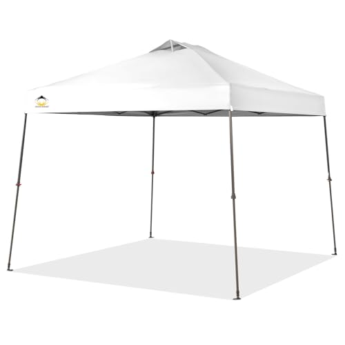 CROWN SHADES Pop Up Canopy - 11x11 Base Canopy Tent with One Push Setup - Pop Up Tent for Events, Parties, Camping - Gazebo with Wheeled Bag, Silver Coated 9x9 Top, White