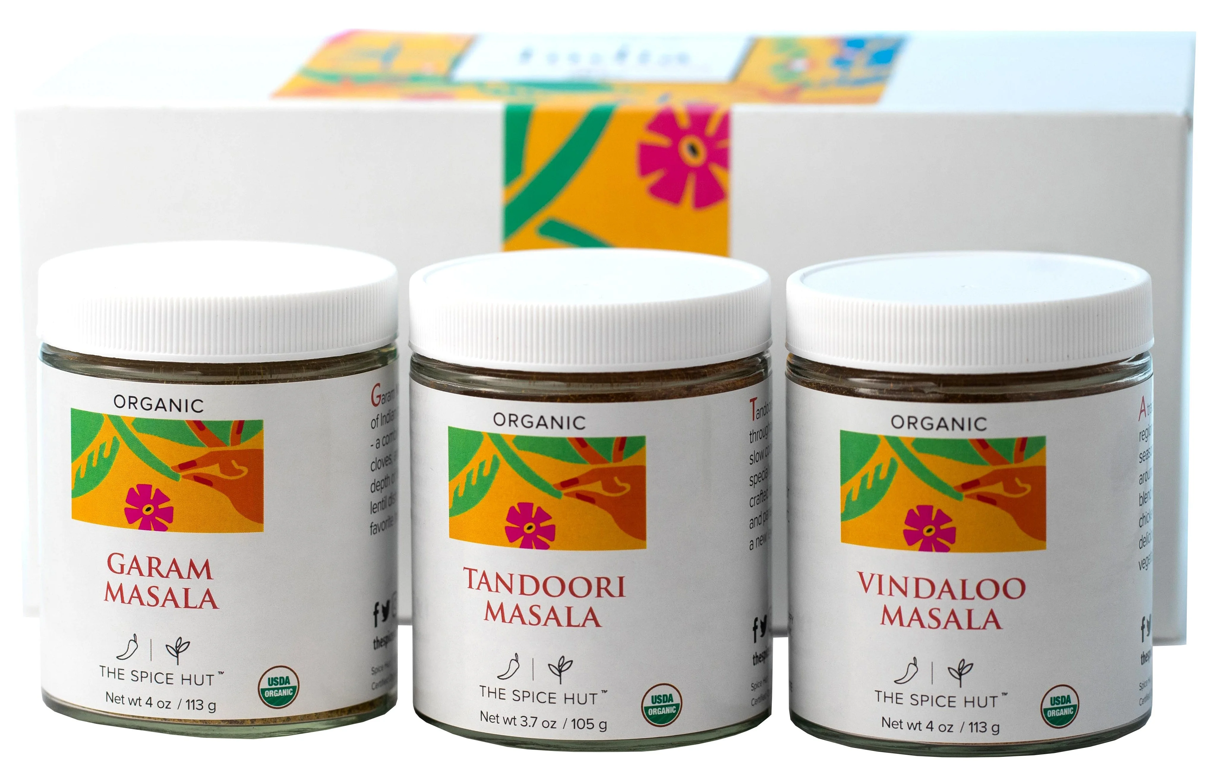 Spice Hut - Indian Masala Spice Seasoning Gift Set - 3 Flavors of India, Organic, with Salt, Vegan, Gluten-Free - 4oz Glass Jar