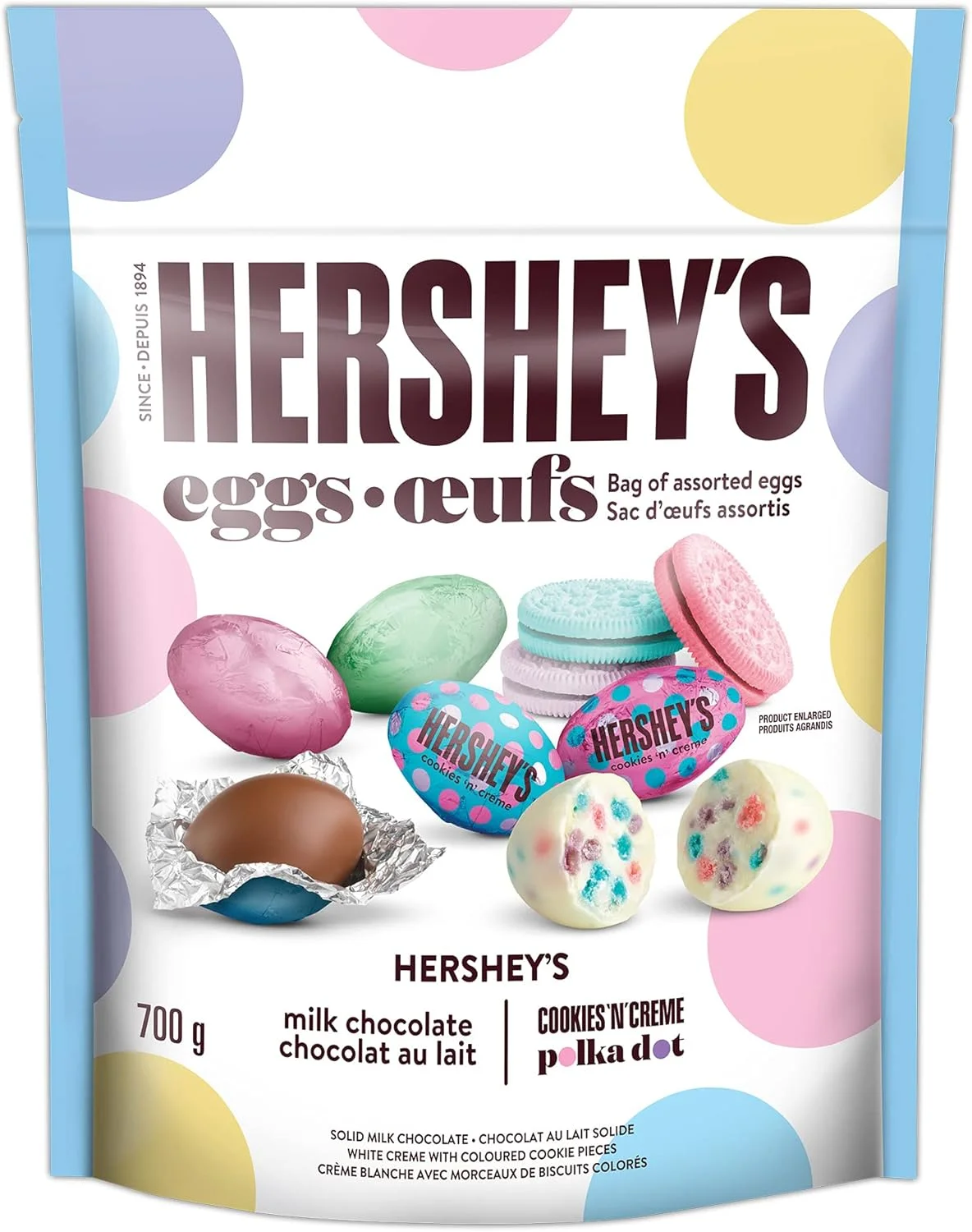 Hershey's Easter Chocolate Eggs, Milk Chocolate & Cookies 'n' Creme Polka Dot Flavored, 700g/24.5 oz. Bag (Imported from Canada)